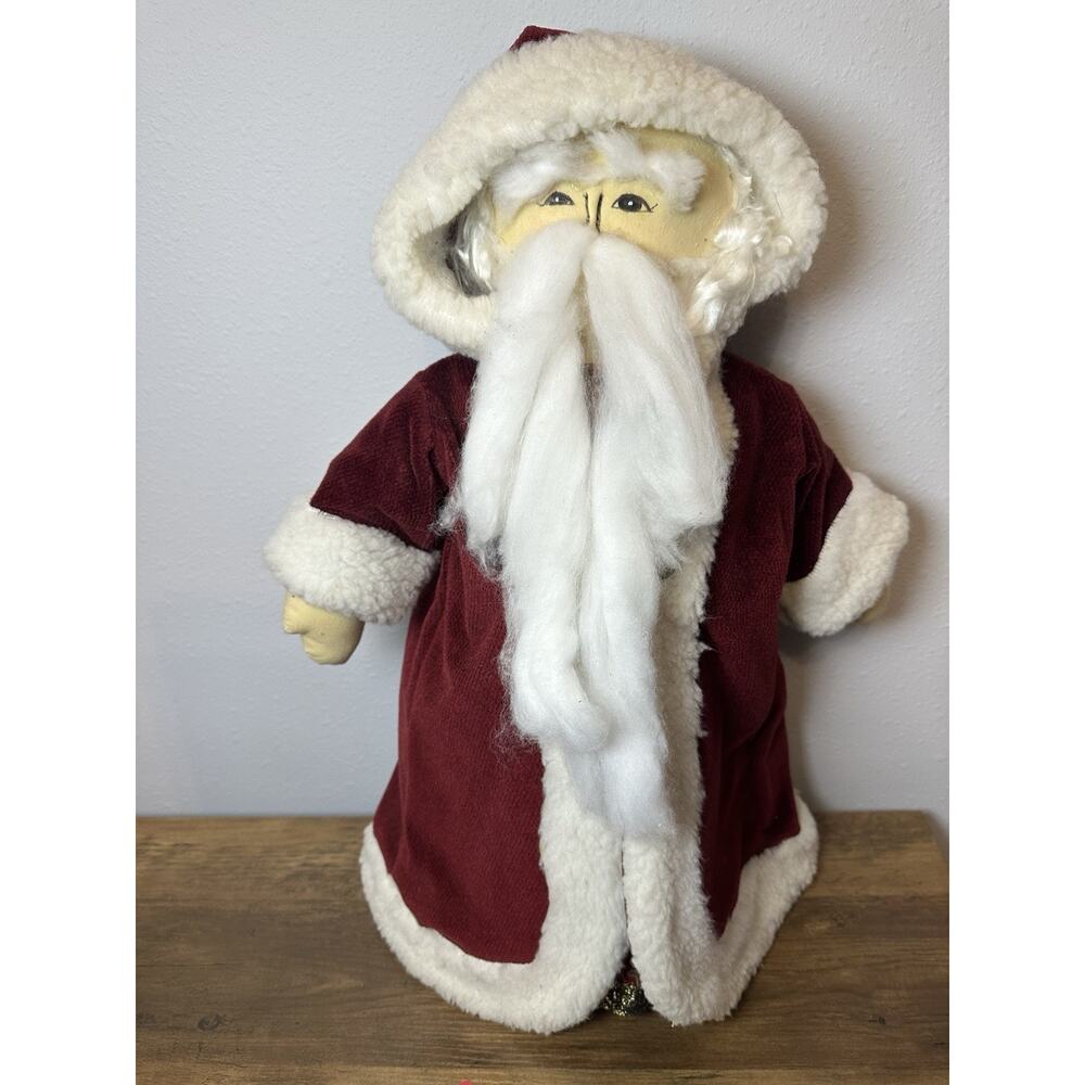 Vintage Handmade Santa Doll 20” Burgundy Old World Father Christmas Decor